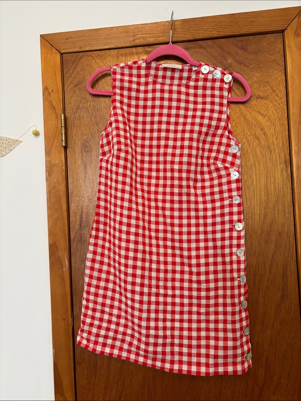 Doen Coralie Scarlet Marilyn Gingham Sleeveless Mini Shift Dress with Buttons - Picture 2 of 10